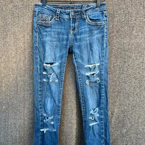 LA Idol USA blue denim jeans with embellished Rock Stones Flap pockets sz 3